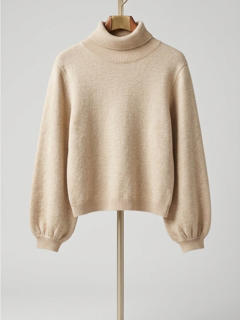 Sugarlips Cream Turtleneck Balloon Sleeve Sweater